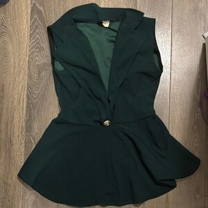 Elegant Green Sleeveless blazer corporate  Top